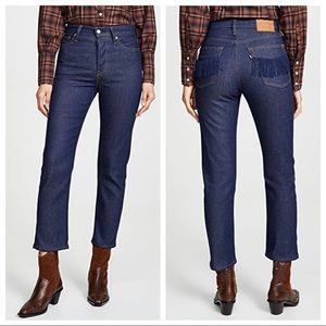 Levi’s wedgie straight dark wash jeans fringe